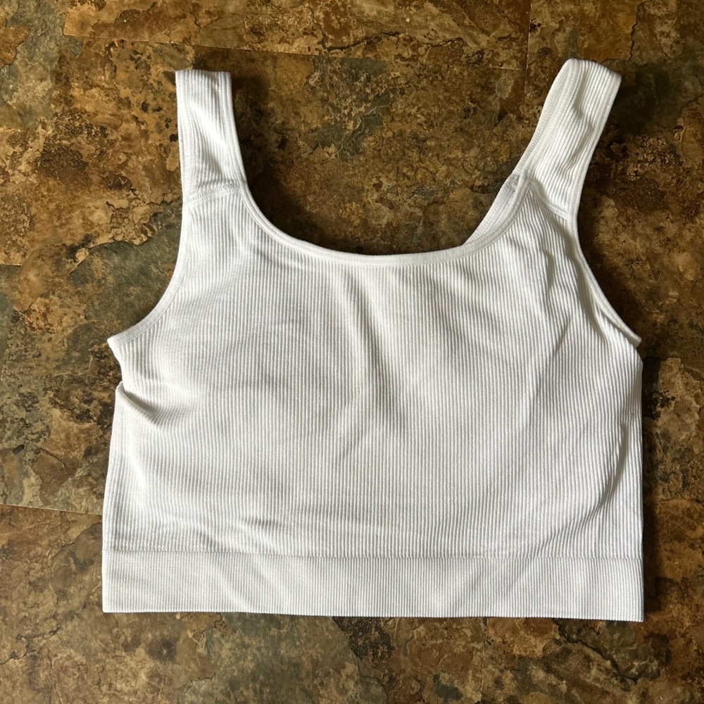 Jockey Wireless Sports Bra Womens Size Small White Ribbed Wirefree Crop